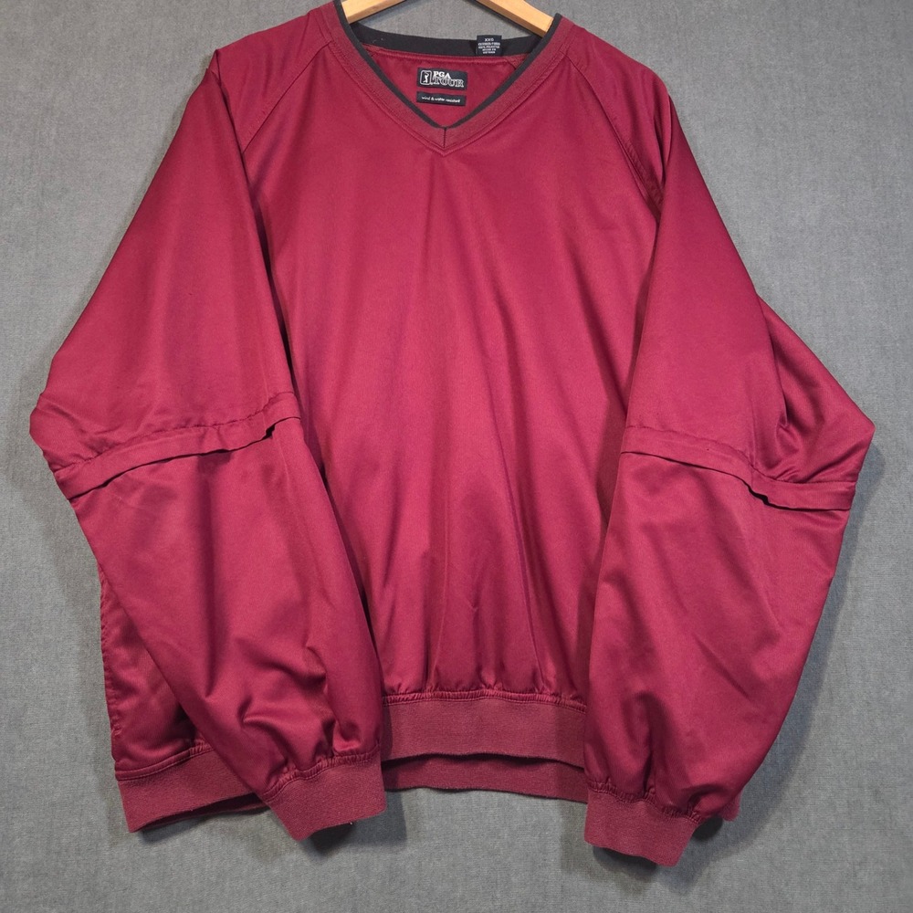 PGA Tour Windbreaker Pullover Mens XXL Maroon Wind Water Resistant V-Neck